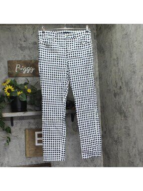 Charter Club Lexington Straight Leg Pants Gingham Navy Blue / White 10